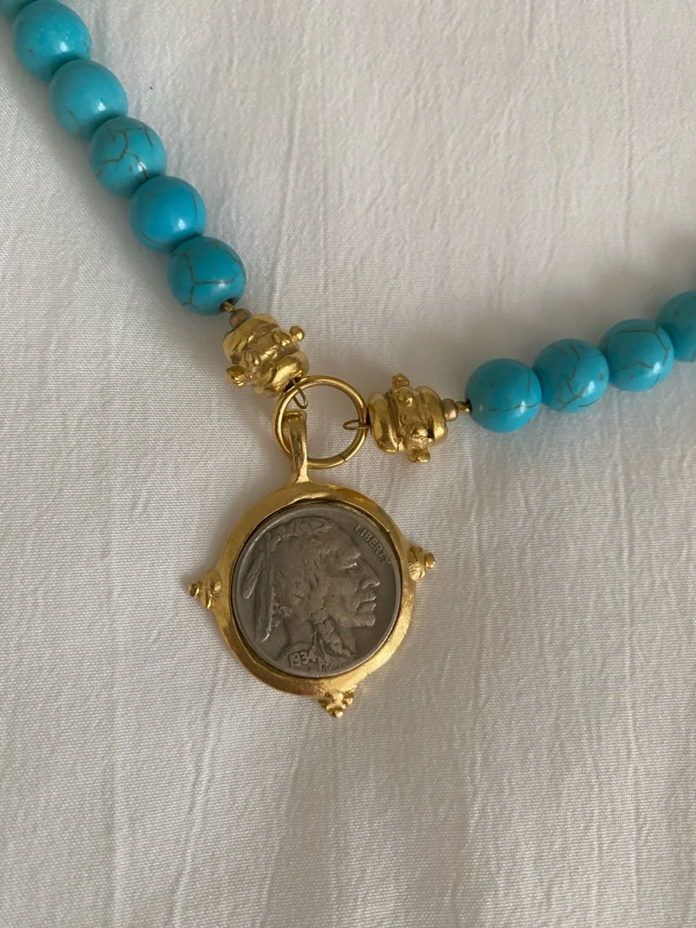 Susan Shaw American Indian Nickel Turquoise Necklace - Picture 3 of 6